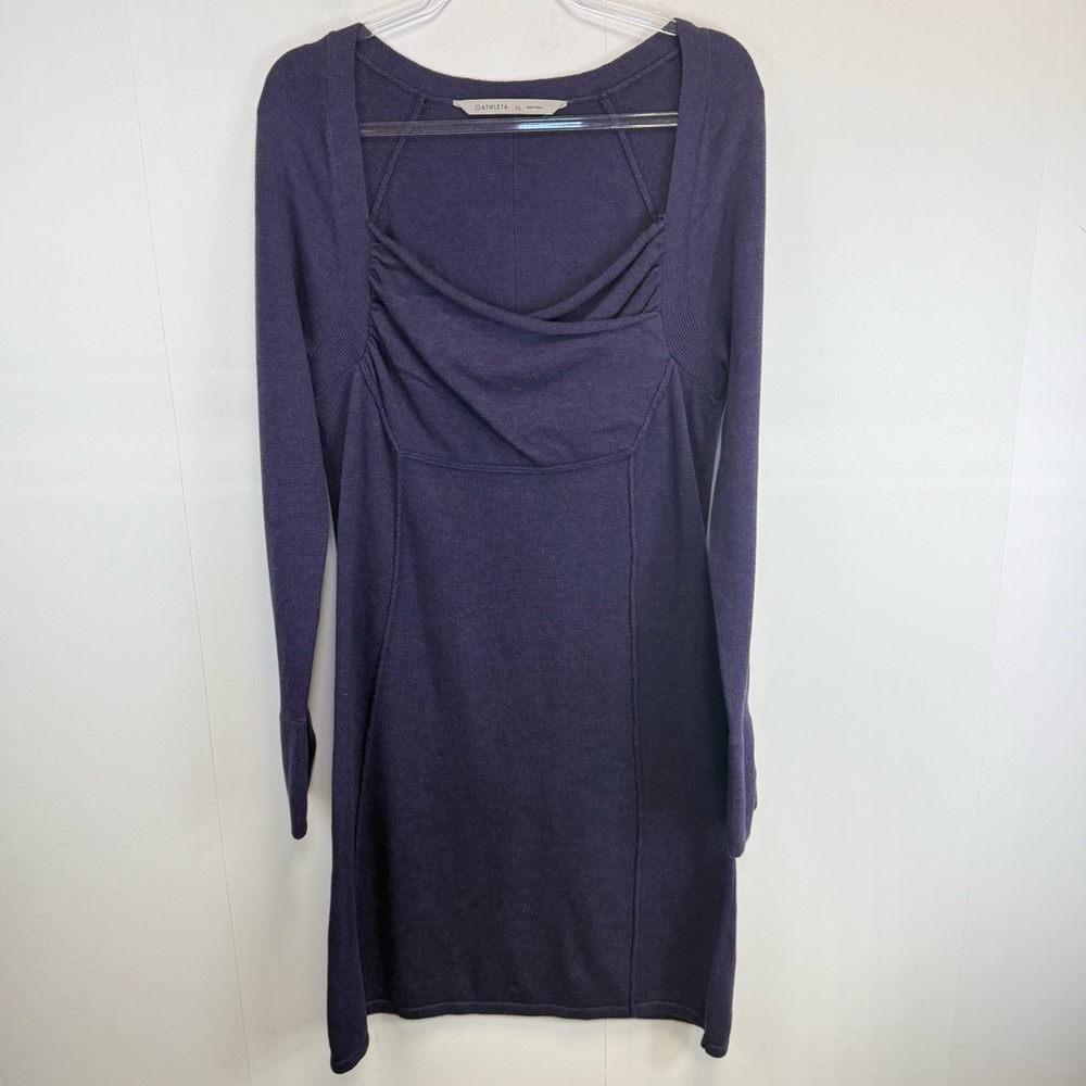 Athleta Hot Toddy Purple Long Sleeve Square Neck Knit Sweater Dress Athleisure